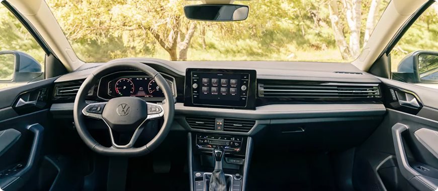 Volkswagen Jetta dashboard with the steering wheel, digital cockpit and touchscreen