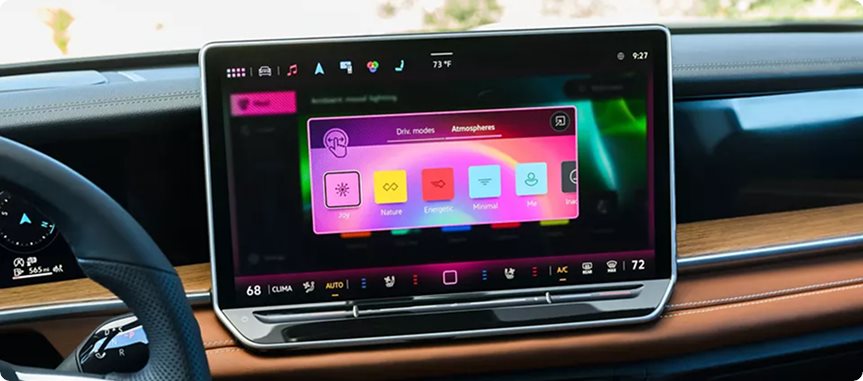 Volkswagen Tiguan touchscreen showing the Atmospheres mood selection menu
