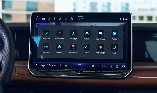 Volkswagen Tiguan touchscreen showing the home menu above the climate controls