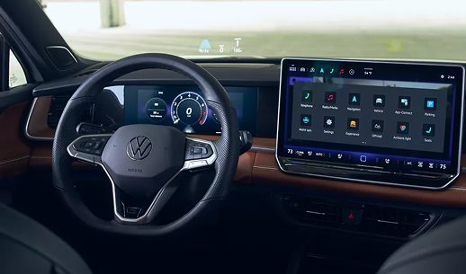 Head-up display projected on the windshield above the Volkswagen Tiguan dashboard