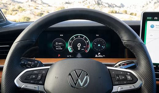 Volkswagen Digital Cockpit Pro behind the steering wheel of the Tiguan
