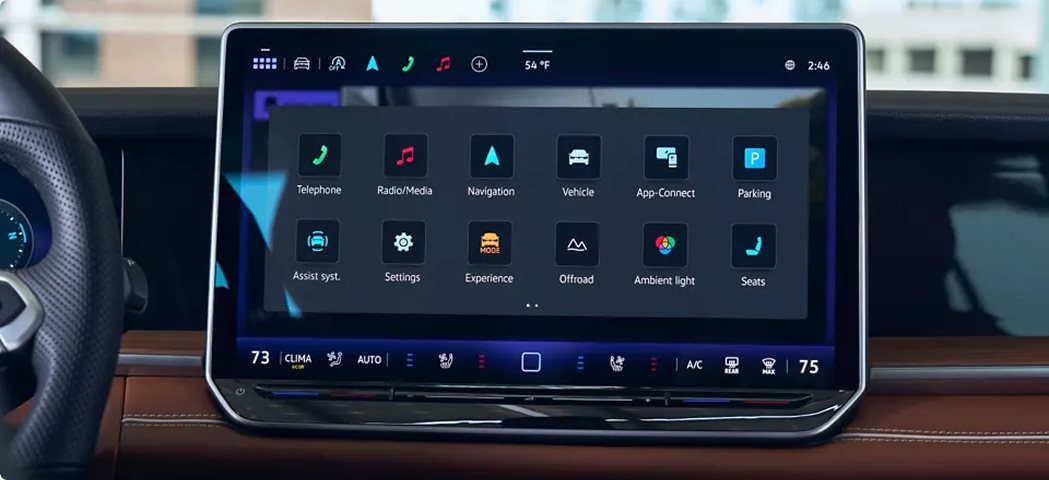 Volkswagen Tiguan touchscreen showing the app menu
