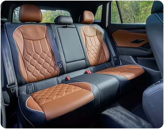 Cognac diamond-stitched leather rear seats in the Volkswagen Tiguan