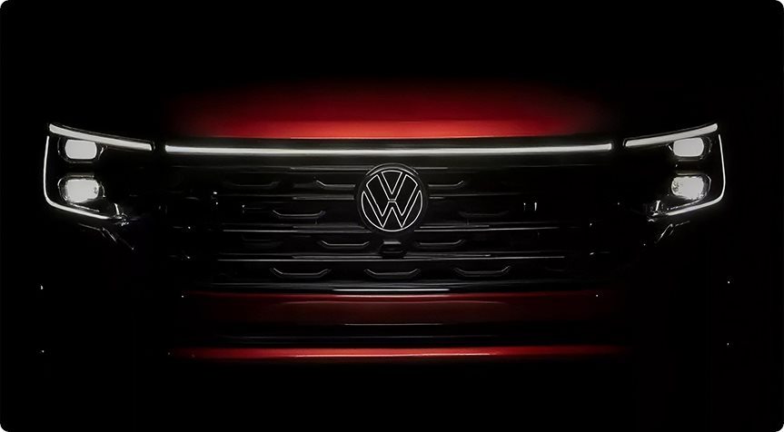 Volkswagen Atlas light bar and illuminated VW emblem glowing in the dark