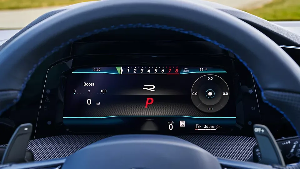 Golf R digital instrument cluster with sport layout gauges