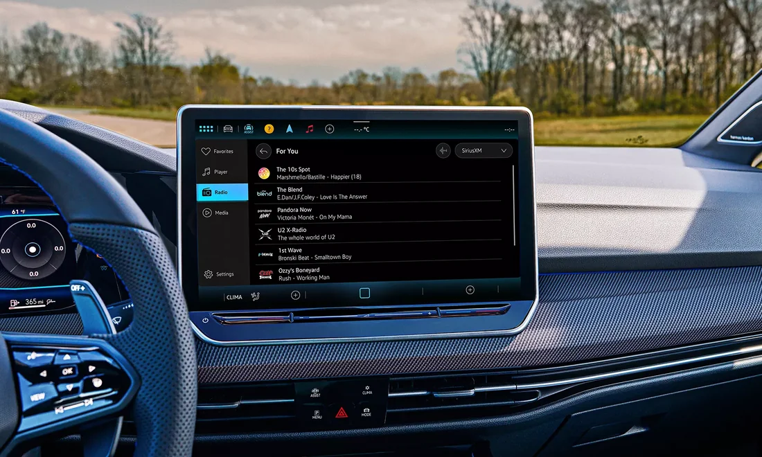 SiriusXM with 360L playing on the Golf R touchscreen