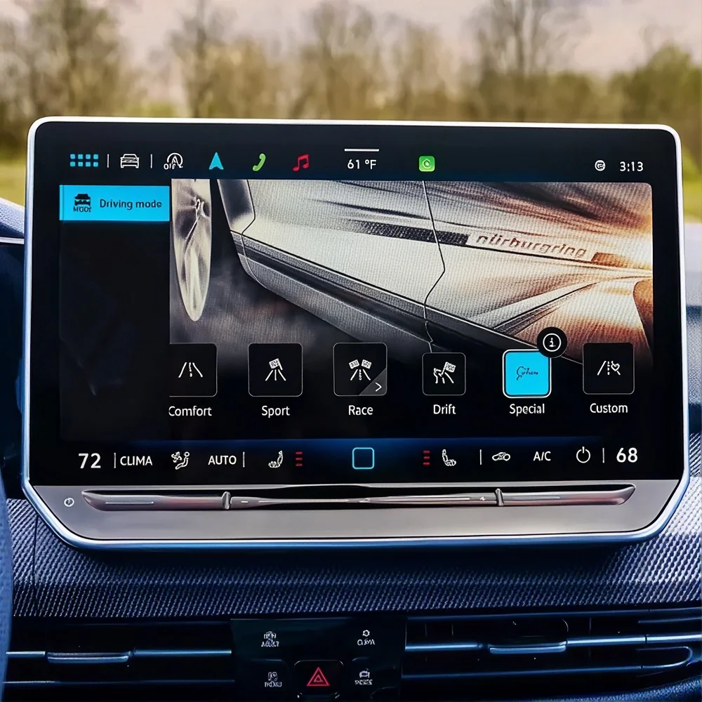 Golf R touchscreen showing the driving mode selection menu