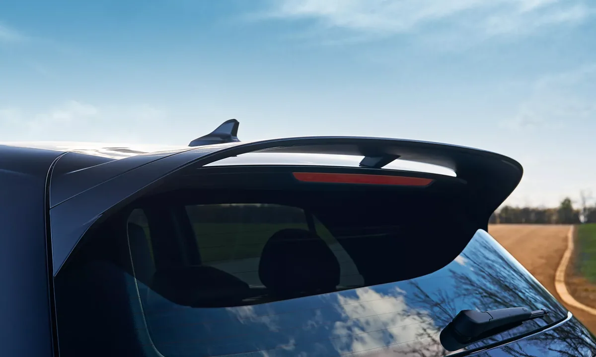 Golf R rear roof spoiler against a blue sky