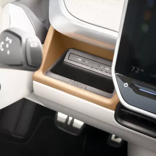 Wireless charging pad and speaker in the ID. Buzz front console