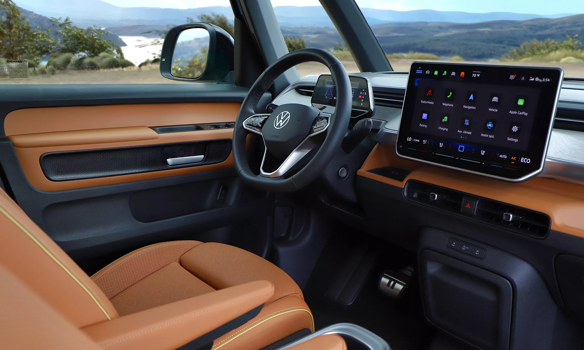 Copper interior of the ID. Buzz with cognac seats and dashboard