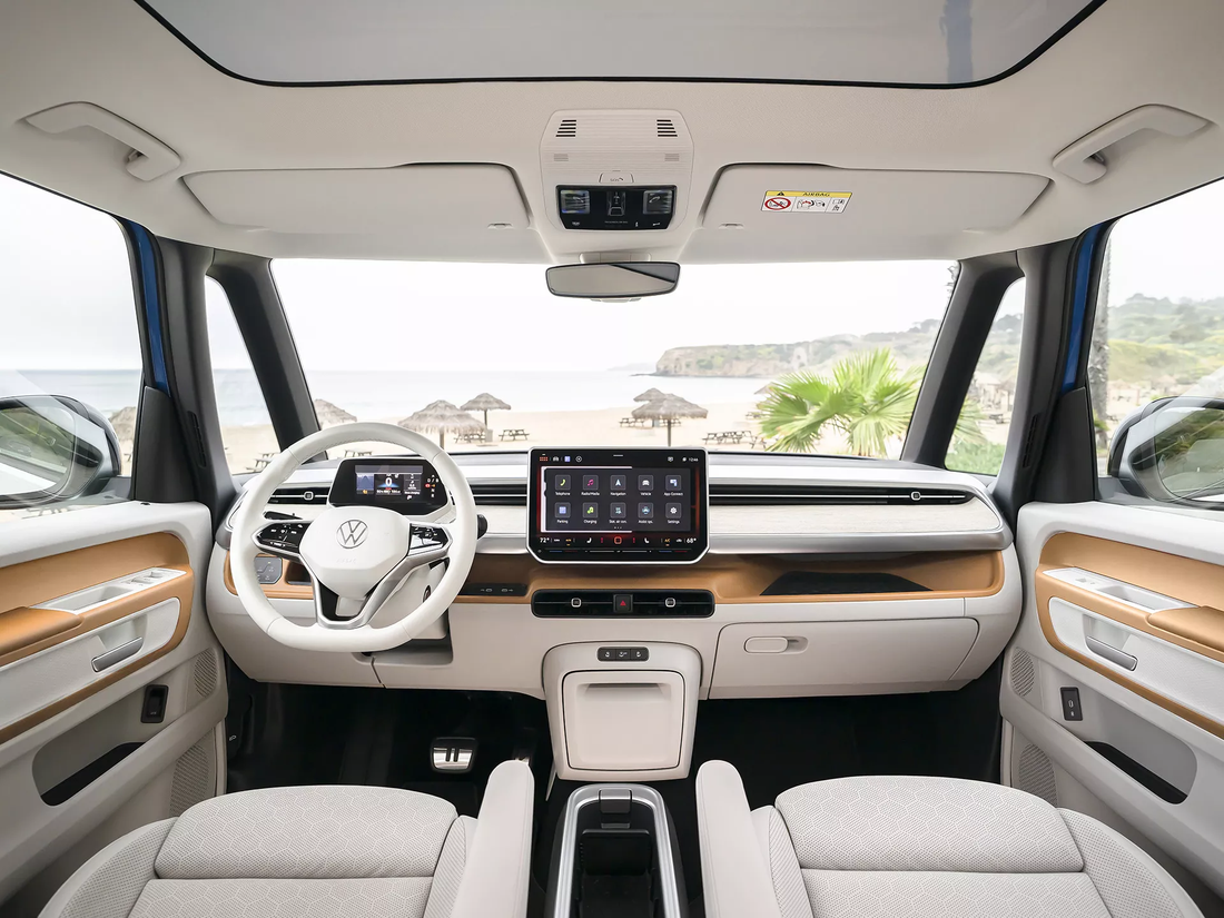 View through the ID. Buzz windshield from the driver&rsquo;s seat toward a beach