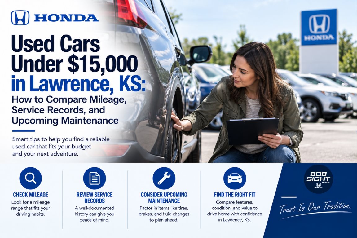 Used cars under 15000 in Lawrence KS with tips for comparing condition maintenance history and long term value at Bob Sight Honda