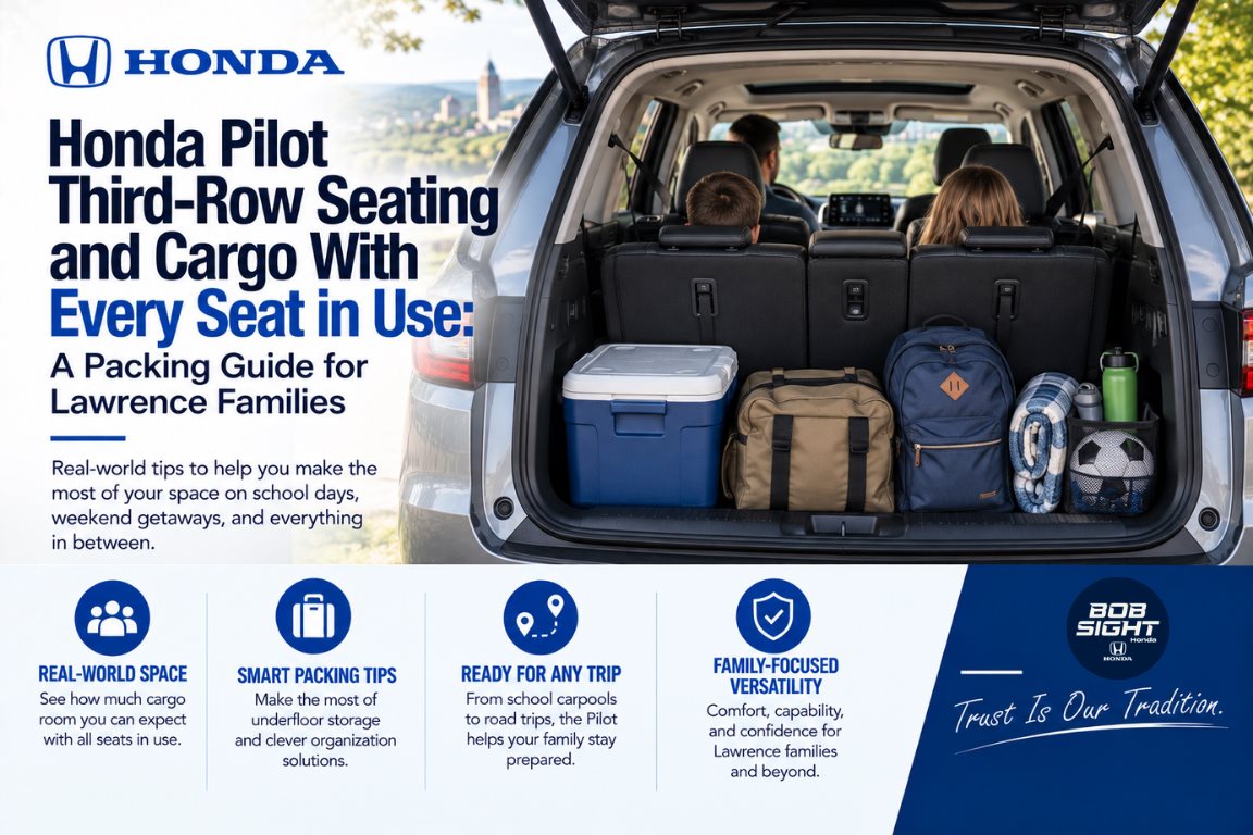 Honda Pilot third-row seating and cargo space for Lawrence KS families planning passengers luggage and everyday packing