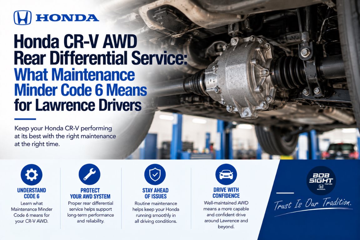 Honda CR-V AWD Code 6 rear differential service in Lawrence KS at Bob Sight Honda