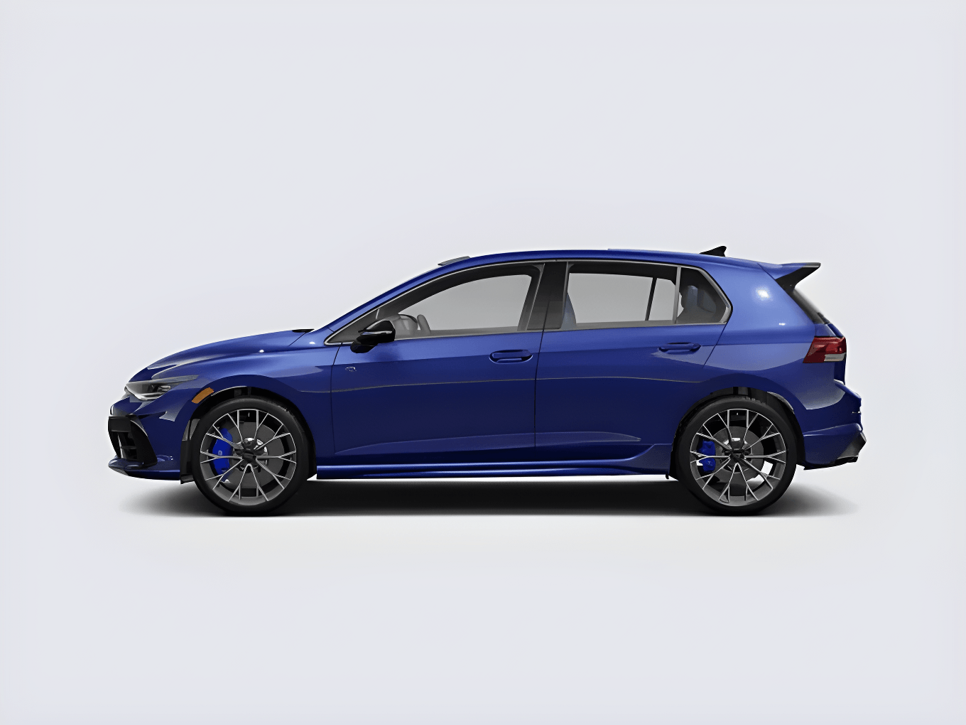 Side profile of a blue 2026 Volkswagen Golf R