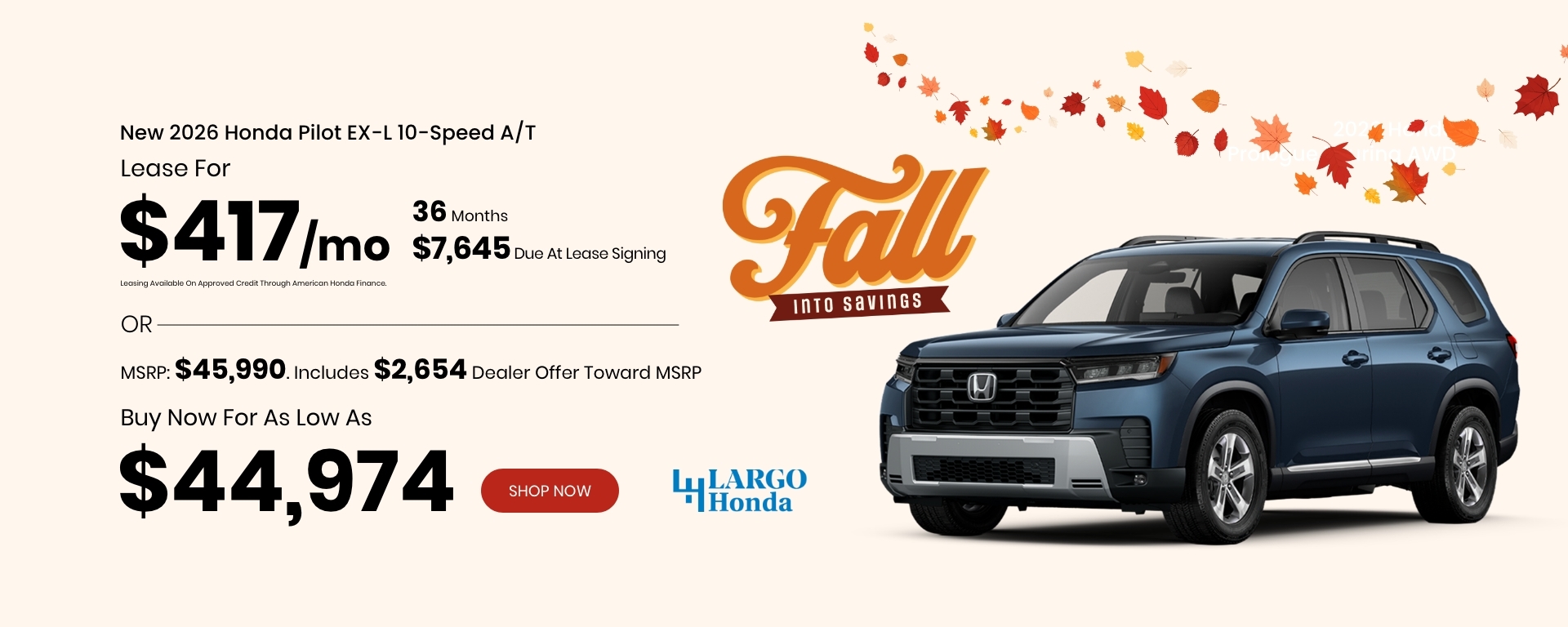 Lease a New 2026 Honda Pilot EX-L 10-Speed A/T