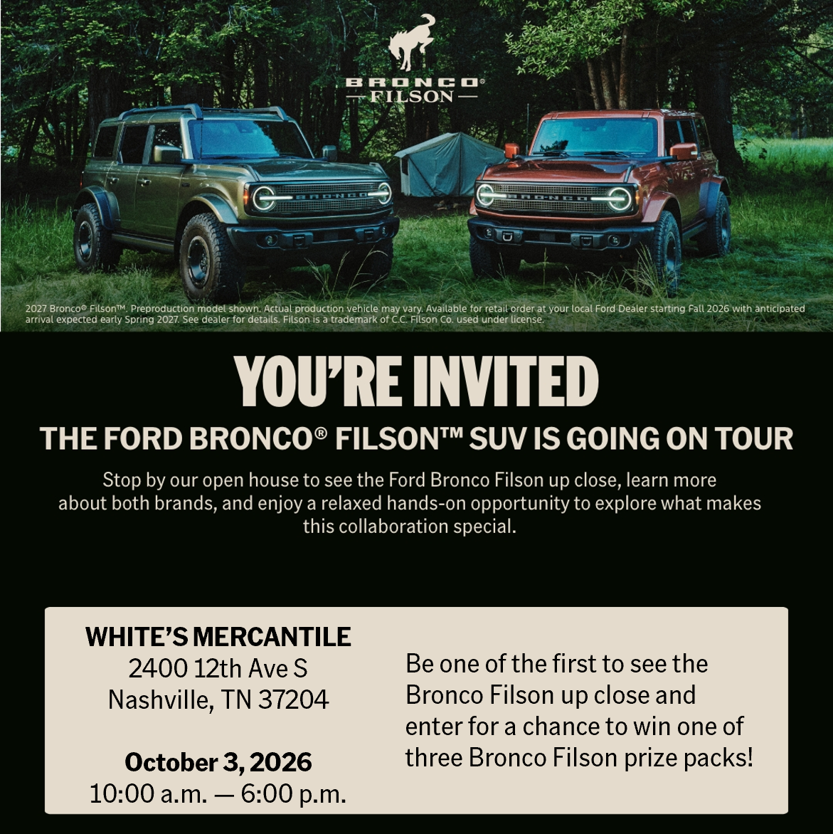 2027 Ford Bronco Filson Nashville Event