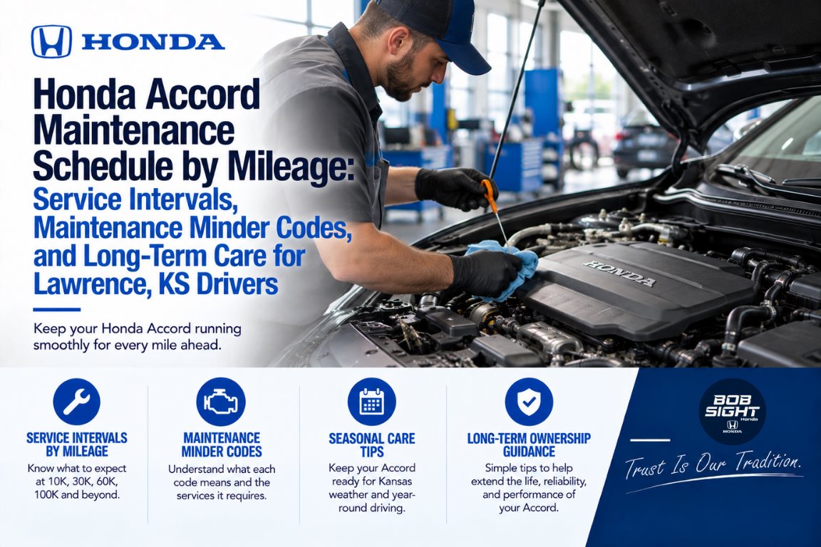 Honda Accord maintenance schedule by mileage for Lawrence KS drivers at Bob Sight Honda