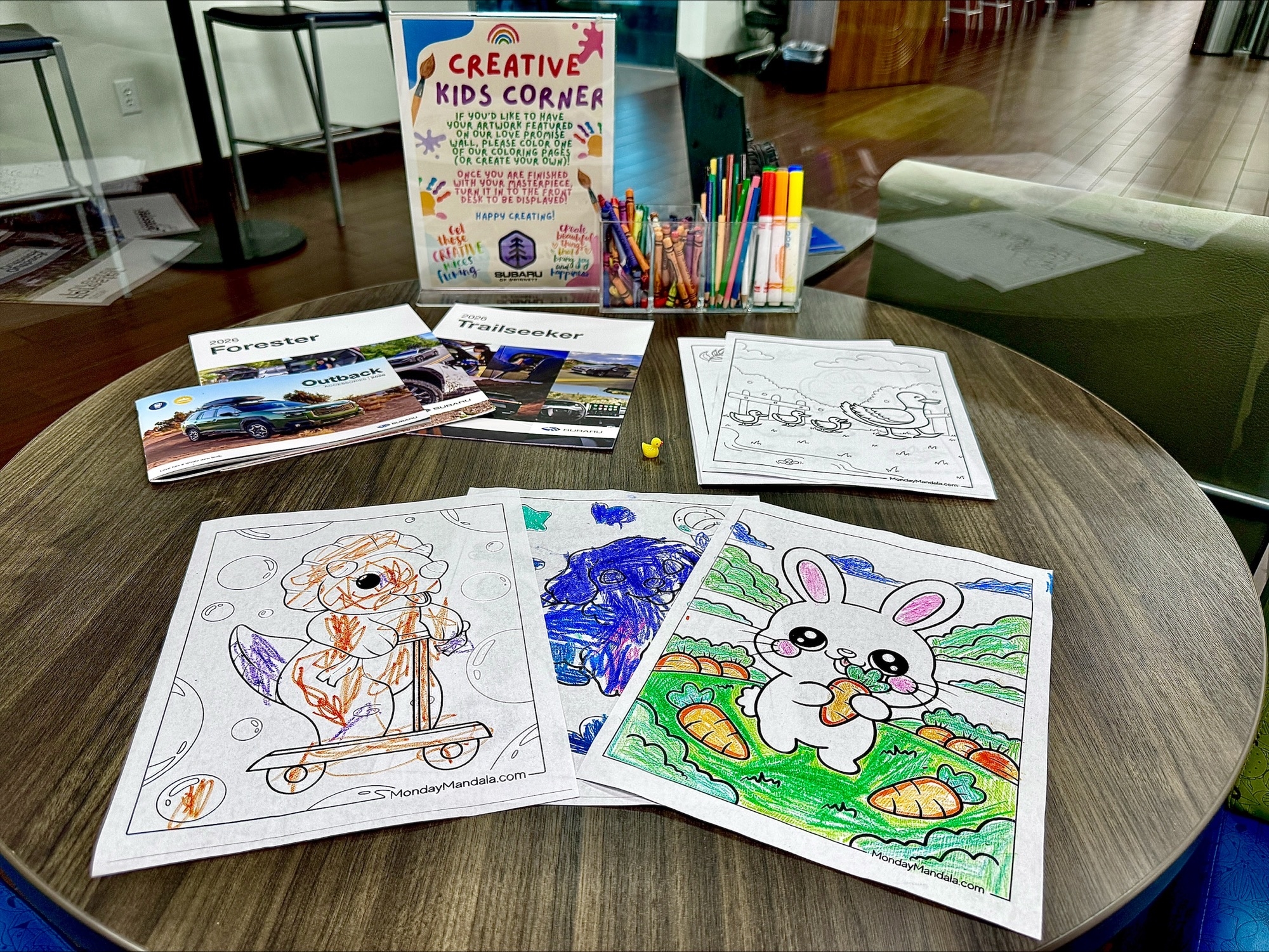 Subaru of Gwinnett kids room coloring station