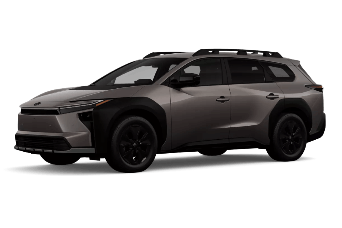 Gray Toyota bZ Woodland electric SUV shown from a front three-quarter view.