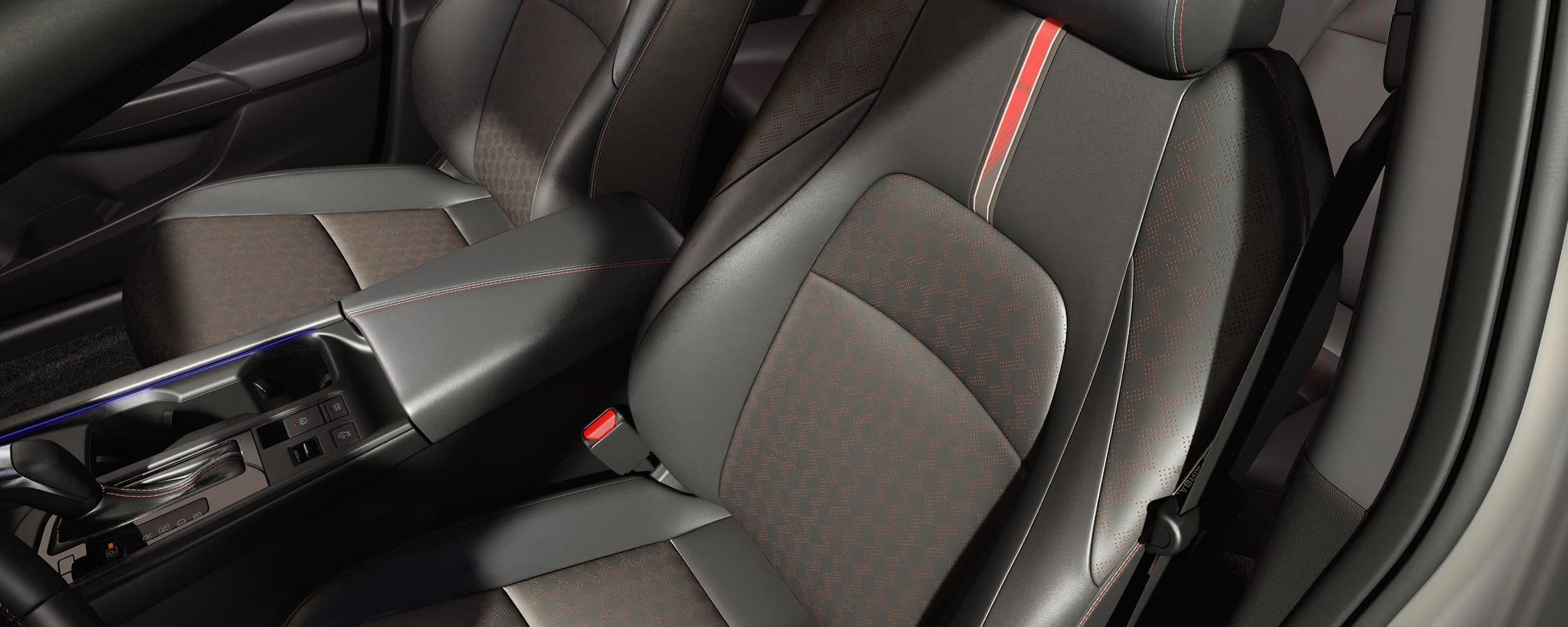 2027 Nissan Sentra interior view of the SR sport interior with SR badging and sport designed seats.