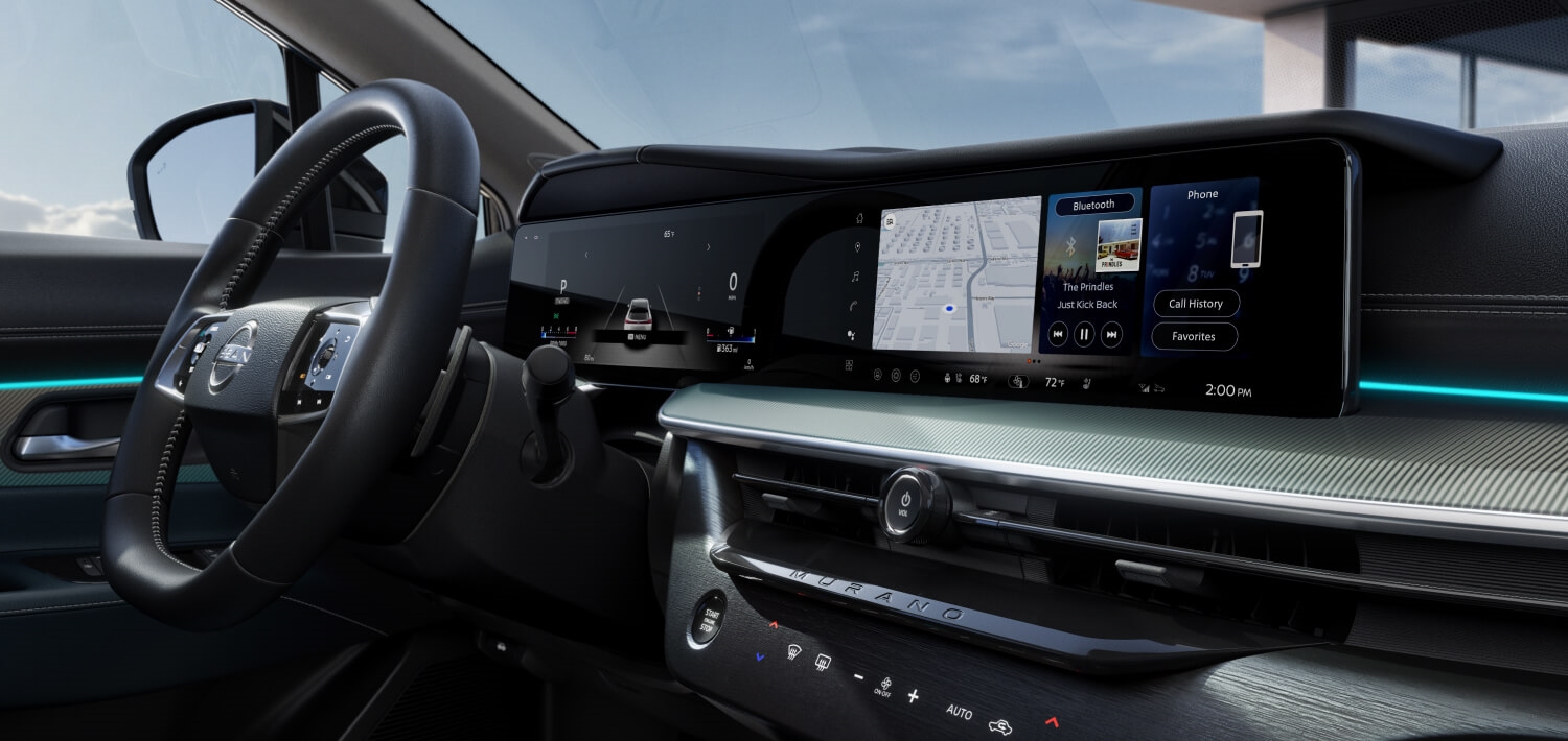 2026 Nissan Murano dashboard with a paired digital instrument panel and central screen.