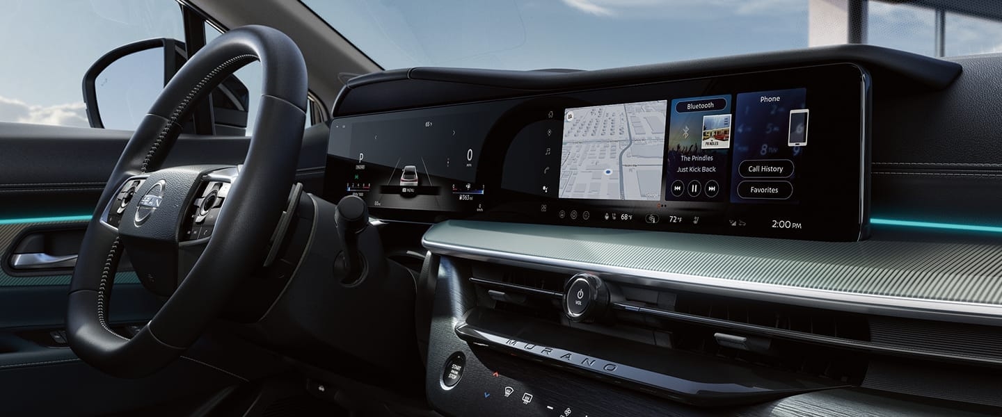 2027 Nissan Murano dashboard with a paired digital instrument panel and central screen.