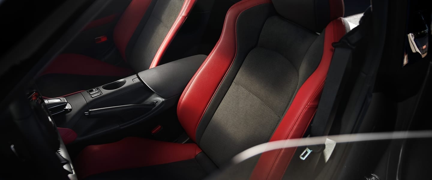 Red-and-black performance seats inside the 2027 Nissan Z Performance.