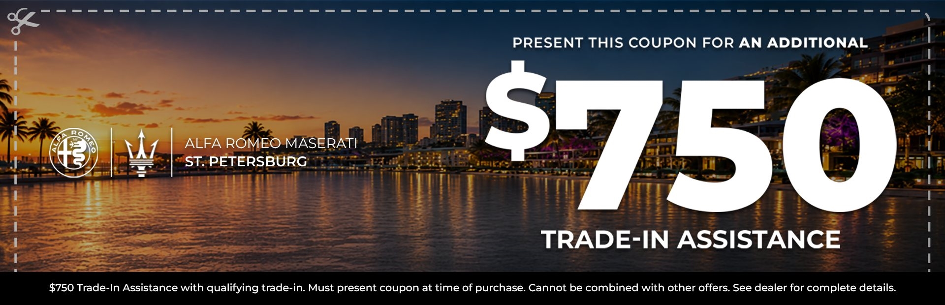 $750 trade-in assistance offer at Alfa Romeo Maserati St. Petersburg