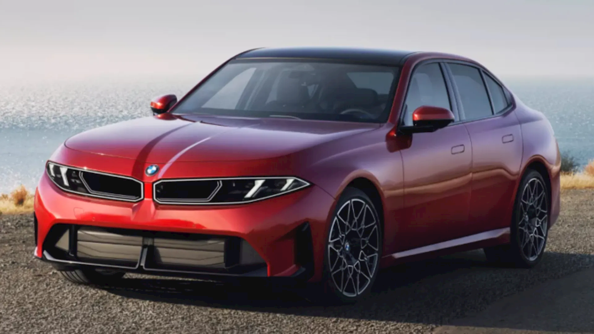 Red new BMW 3 Series sedan, front three-quarter view, revealed September 30, 2026