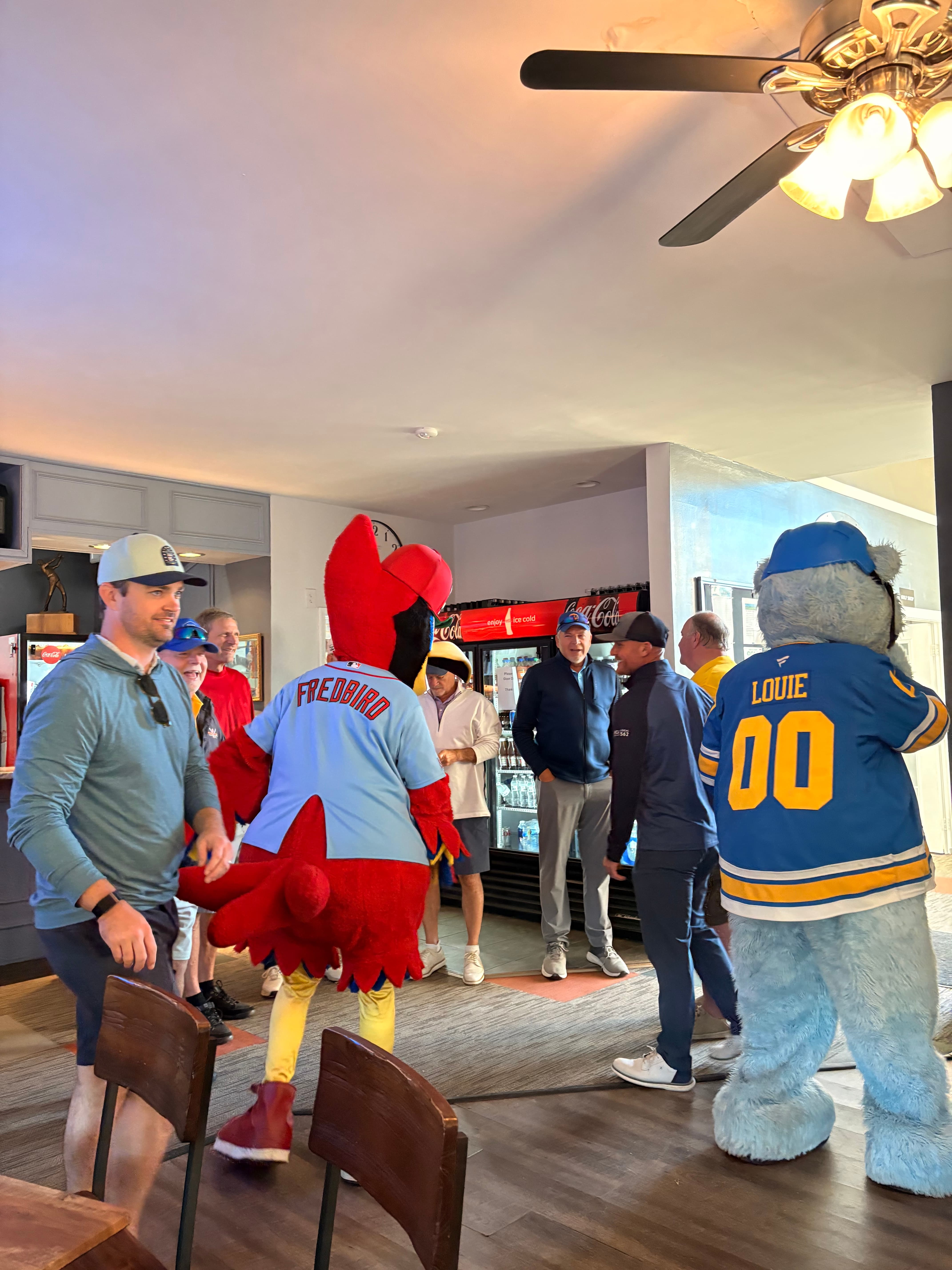 Mascots greeting guests at the Shriners Memorial Golf Classic