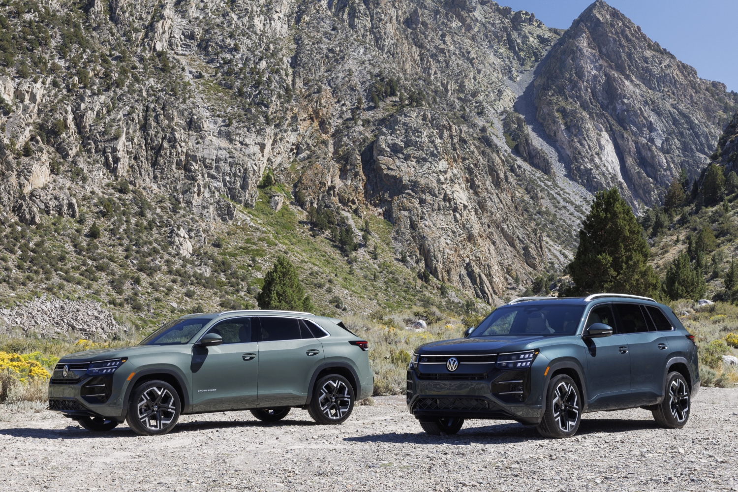 Volkswagen Atlas three-row SUV parked on a tree-lined road in Akron, Ohio