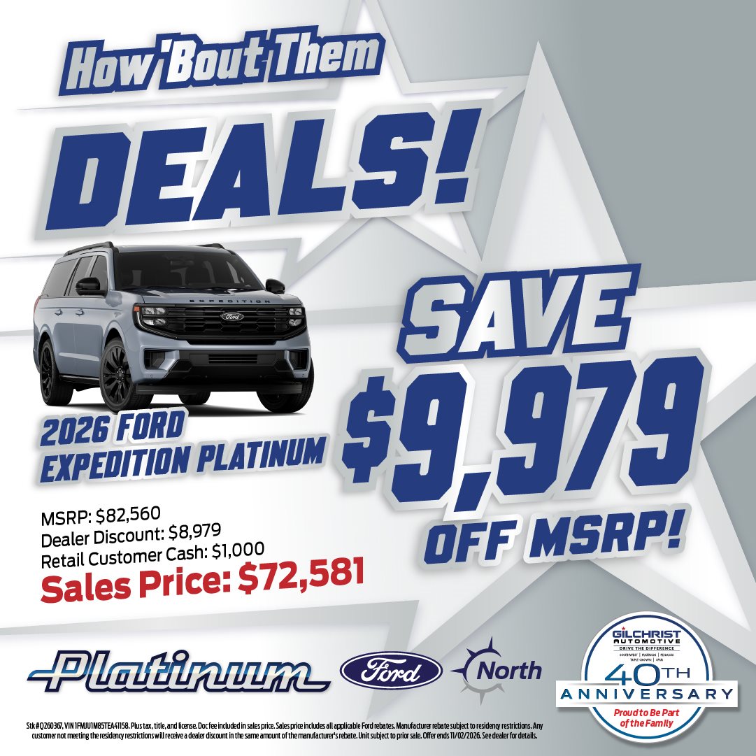 2026 Ford Expedition Platinum, save $9,979 off MSRP at Platinum Ford North