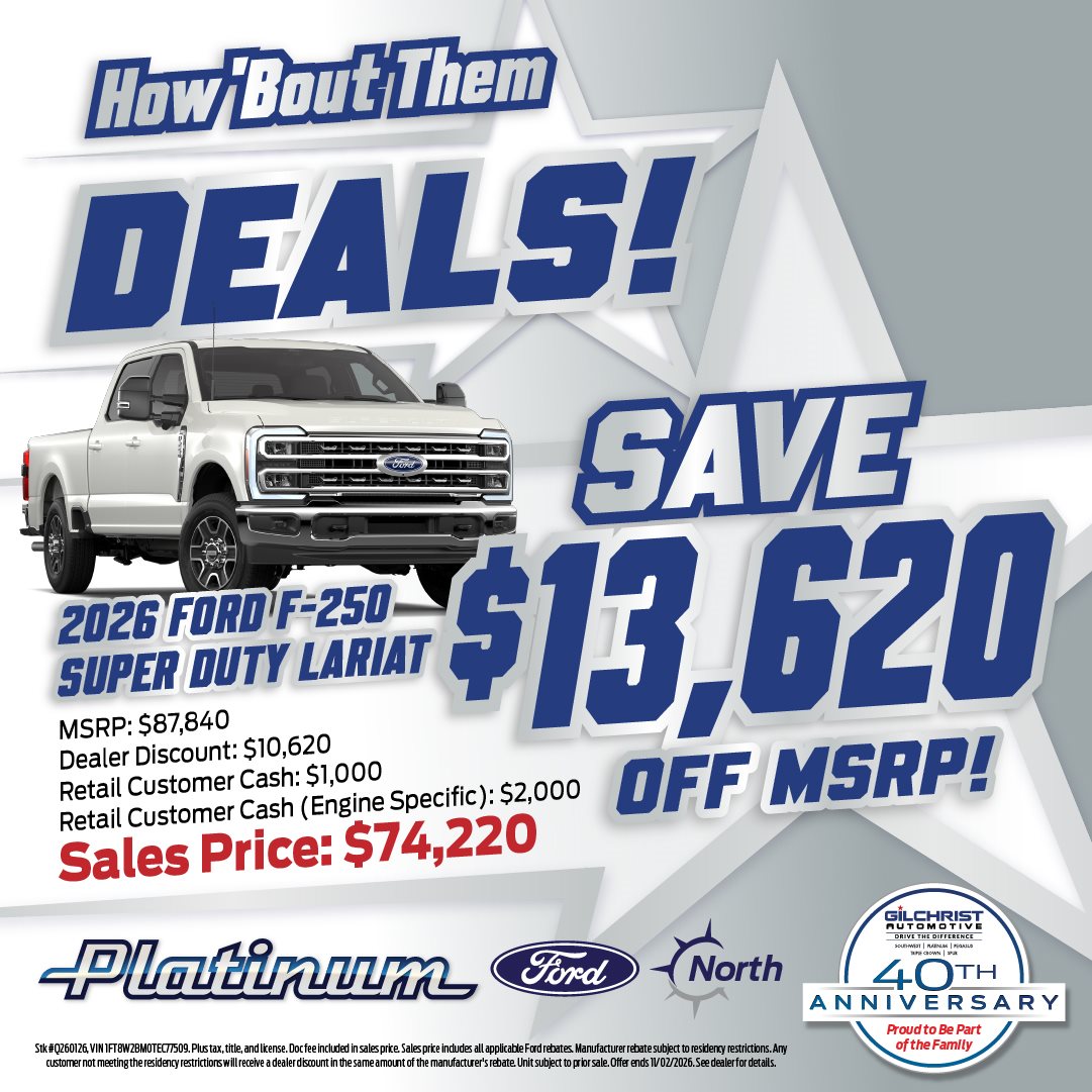 2026 Ford F-250 Super Duty Lariat, save $13,620 off MSRP at Platinum Ford North