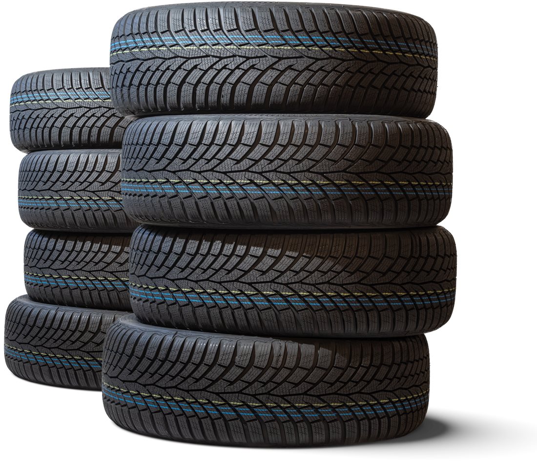 Two stacks of new tires at the Toyota of Coconut Creek service center