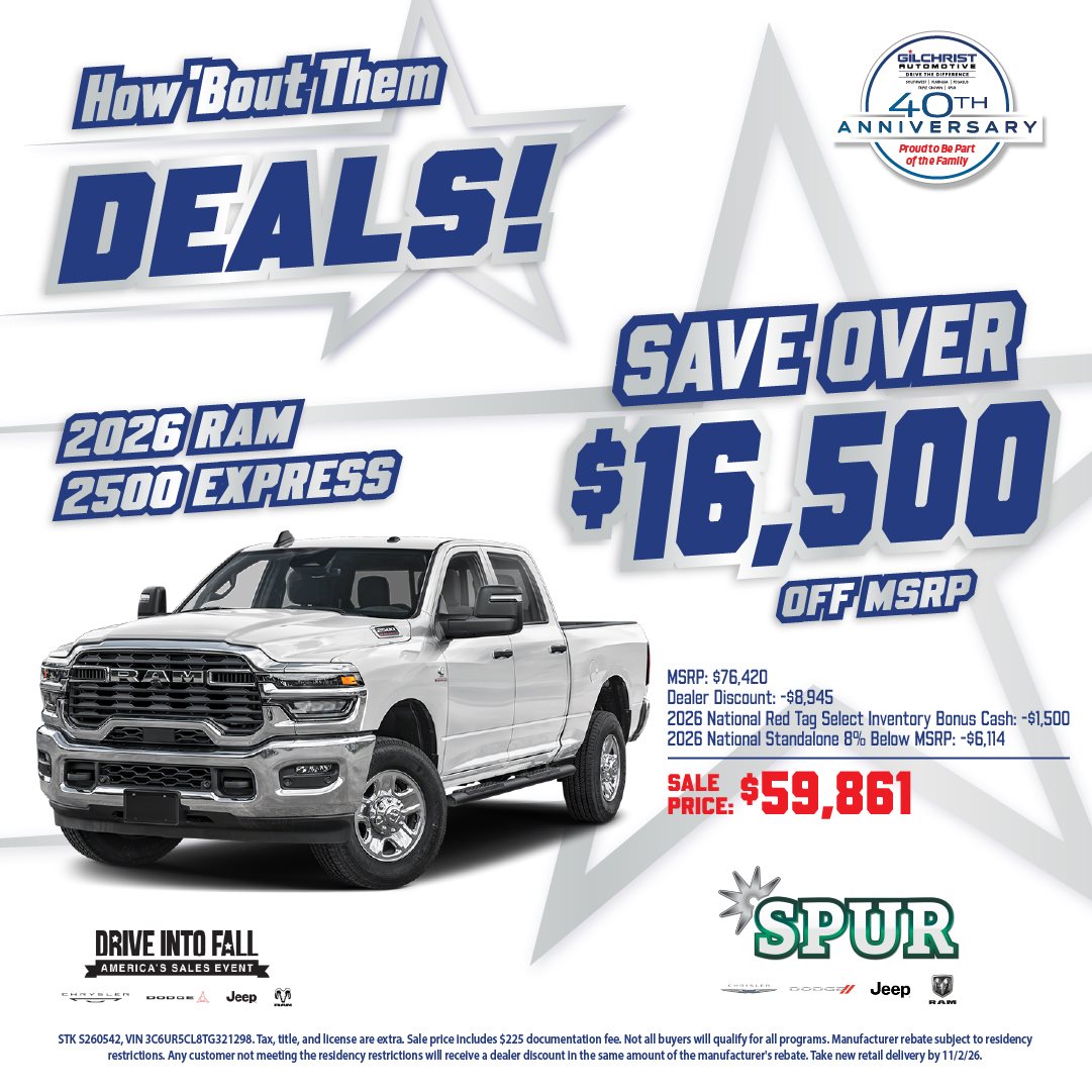 2026 Ram 2500 Express, save Over $16,500 Off MSRP at Spur Chrysler Dodge Jeep RAM