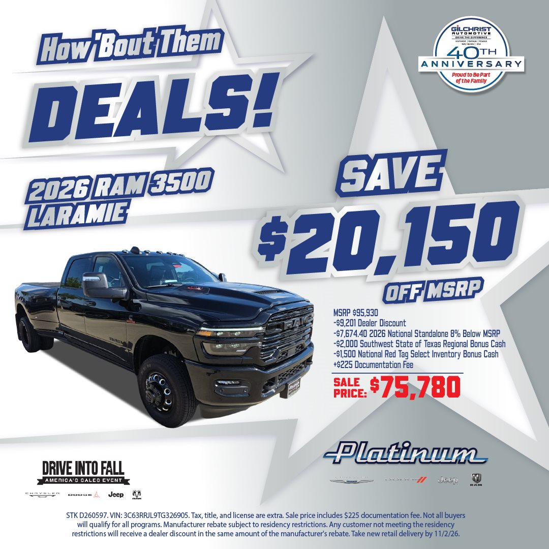 2026 Ram 3500 Laramie, save $20,150 at Platinum Chrysler Dodge Jeep Ram