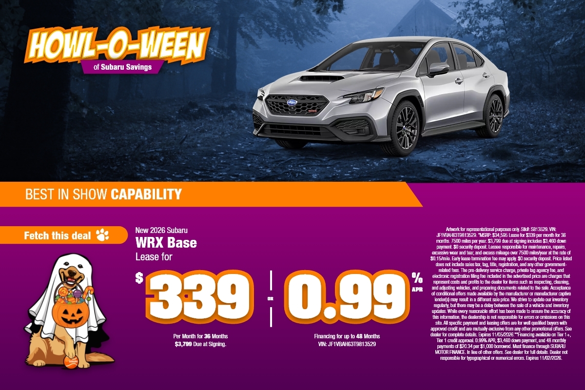 New 2026 Subaru WRX Base Lease For $339 Per Month For 36 Months