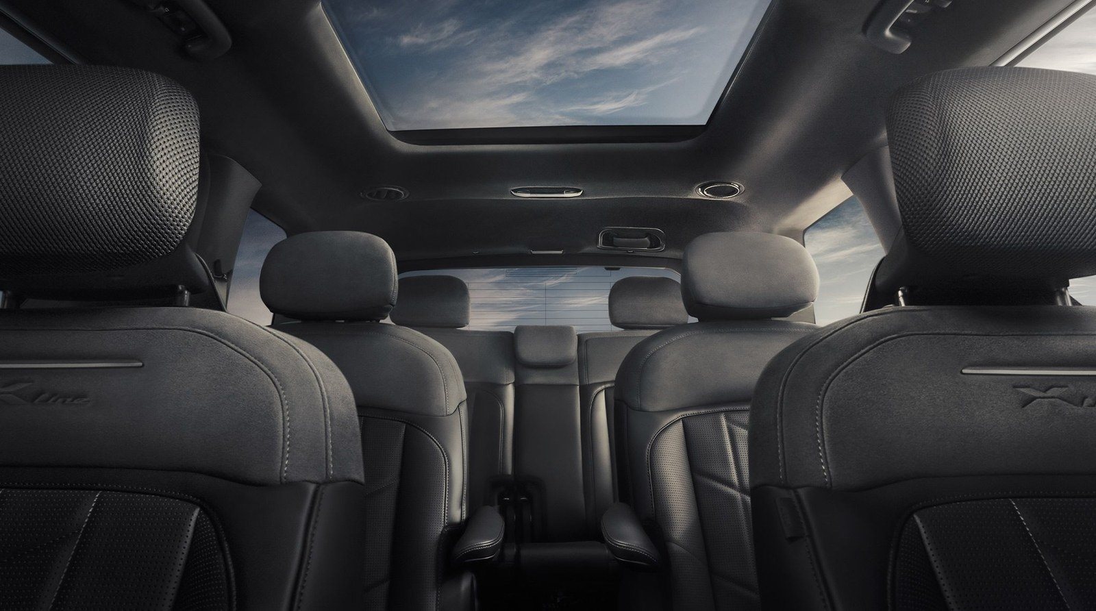 View of the sunroof from the rear seats of a 2027 Kia Telluride Hybrid X-Line