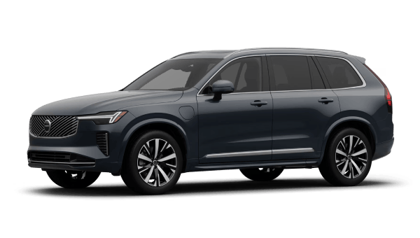 Dark blue Volvo XC90 Plug-in Hybrid SUV shown from a front three-quarter angle.